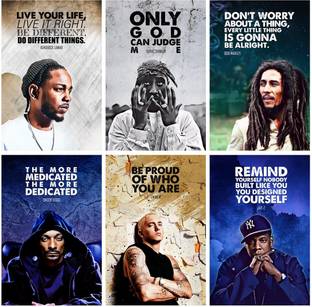 Bob Marley, Snoop Dogg, Jay-Z, Tupac Shakur, Kendrick Lamer, Eminem Motivational, Inspirational Quotes Posters ( For Office, Home And Gym,(Music, Rapper),12x18, Each, Pack Of 06 … Paper Print