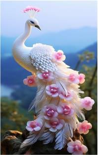Rc Decor White Pecocok Nature Wall Poster Living Room, Kids Room (Size - 30Cm X 45Cm) 3D Poster