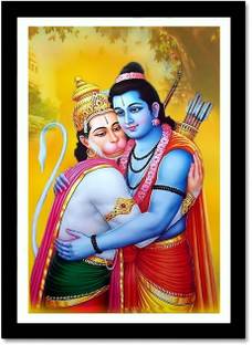 Shri Ram Hanuman Wall Poster With frame For Home And office Decor,Lord Rama poster for Home Photographic Paper
