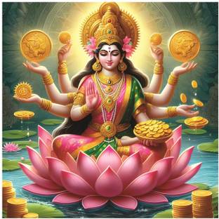 Meri Decor Maa Lakshmi God Wall Poster For Pooja Room, Living Room, Office (Size -40Cm X 40Cm) Vinyl