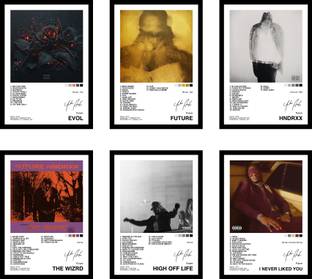 Pack of 6 - Future Music Album Art Wall Framed Posters 8x12 inch (A4 Size) Included Seamless Pins Hooks Wall Decor Framed Posters Wall Art For Bedroom, Living room, Office Fine Art Print