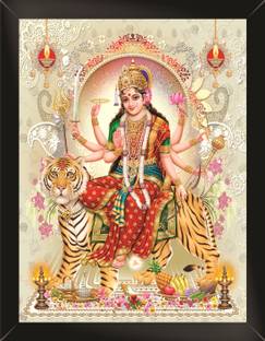 Religious Maa durga Wall Frames Wall Art Painting, Framed Paintings For Home Office Decor, 13.5 X 11 inches (Synthetic Wood,Multicolor) 3D Poster