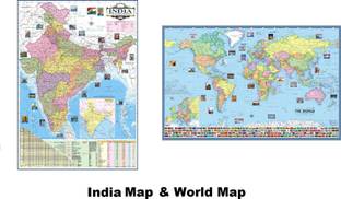 INDIA & WORLD MAP (Pack of 2) Map Wall Poster Size : 40"x28" inch (100x70 cm) Bottom of World Map Shows the Highest, Biggest, Largest, Smallest thing such Rivers, Mountains, Iceland, Lakes, Updated : 1 January 2020. Paper Print