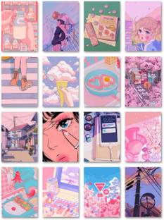 ANIME AESTHETIC POSTERS PACK OF 16 (8 x 11 cm) 300 GSM | ANIME WALL DECOR | CUTE PRINTS | AESTHETIC ROOM DECOR | PINK KAWAII AESTHETIC WALL COLLAGE | SELF-CARE POSTERS | ANIME POSTCARDS COLLAGE KIT | KAWAII STATIONERY | DESK DECOR | ROOM DECOR Photographic Paper