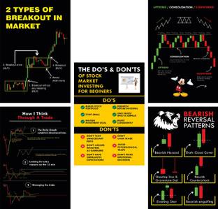 Stock Market Chart Patterns Poster, Bearish reversal Patterns, Do's and Don't, Uptrend, downtrend, Consolidation, Types of Breakout, Trading Charts Poster, Pack of 5 (Size : 12 inch X 18 inch) Paper Print