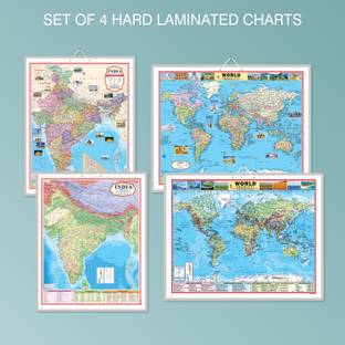 Educational Maps for kids | Hard Laminated Maps Set of 4(2 Sheets) Paper Print