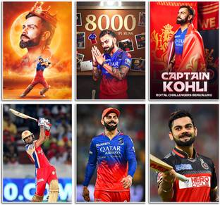 Virat Kohli Posters for Room Decor, RCB poster, Virat Kohli RCB poster, Set of 06,(A4 Size), 350 GSM, Birthday Gift for Men Fine Art Print