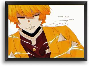 ANIME POSTER FRAME Zenitsu (Demon Slayer) - Black Poster For Home And Office With Frame, (12.6*9.6) Photographic Paper Photographic Paper