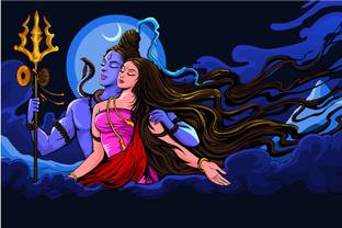 Unframed Rolled Wall Sticker Poster Big - Shiv Shakti 36 X 24 Fine Art Print