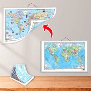 SMALL - 100 WORLD RIVER OUTLINE MAP FOR SCHOOL and 2 IN 1 WORLD POLITICAL AND PHYSICAL MAP IN ENGLISH | Combo of 2 Maps |"World River and Political Map Combo: Explore Rivers and Countries" Paper Print