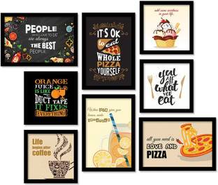 Restaurant theme, framed wall posters / painting for kitchen / room / restaurent decor - set of 8 Paper Print