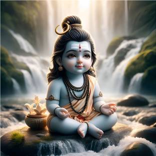 Rc Decor Baby Bole Nath Har Har Mahadev God Wall Poster For Pooja Room, Living Room, Kids Room (Size - 45Cm X 45Cm) 3D Poster