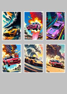 SET OF 6 CAR POSTER FOR CAR LOVER Paper Print
