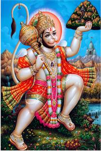 Hanuman Ji Poster | Hanuman Poster Sparkle Coated Self Adhesive Fine Art Print