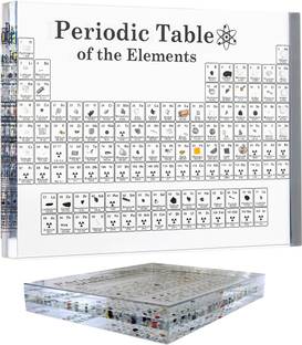 Large 3D Periodic Table of Elements Chart - Real 83 Elements Inside, 21 CM x 14 CM Acrylic Glass Poster - Educational Science Chemistry Gift, Perfect for Learning and Decor 3D Poster
