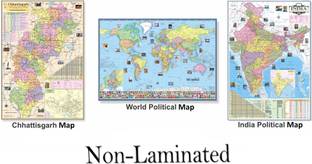 (Pack of 3) INDIA, WORLD , CHHATTISGARH MAP. Important Fact & Figure. Ideal Map/Chart for Aspirants of UPSC , PCS , SSC , RAILWAY and Other Competitive Exams. Paper Print