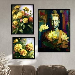 Modern Wall Art Framed Painting for Wall Decoration - Nature Wall Paintings for Home Entrance ,Living Room, Bedroom Decor / Nature Theme Wall Poster for Yoga/ Meditation Room (Set of 3) Paper Print