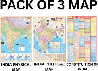 (Pack OF 3 ENGLISH MAPS) World ( Political, Physical Maps & India Constitution Map) | Maps Set Of 3 | Map Size (40inch * 28inch, 23inch*36inch) | Paper Print | Best Useful for UPSC, SSC, IES and other competitive Exams. Paper Print