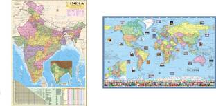 INDIA AND WORLD Political Map (Pack of 2) (Both Map Size 70x100 Cm) In India Map Mention Distance Between Major Cities and Highway also. Map – 1 January 2020 Paper Print