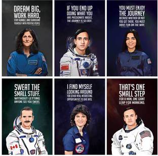Great Astronauts (Scientist) Sunita Williams, Kalpana Chawla, Rakesh Sharma, Neil Armstrong, Sally Ride, Chris Hadfield, Motivational Quotes Posters, Pack of 06, Each Paper Print
