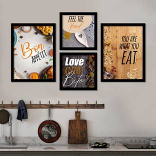 Kitchen Quotes Funny Motivational Wall Paintings for Hotel and Restaurant - Framed Food Wall Posters for Kitchen, Dinning Room & Home Decor ( 11 x 14 inch ,Multicolour) Set of 4 Paper Print