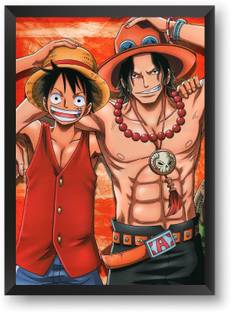 ANIME POSTER FRAME - ONE PIECE LUFFY ACE - Black Framed Wall Poster For Home And Office With Frame, (12.6*9.6) Photographic Paper