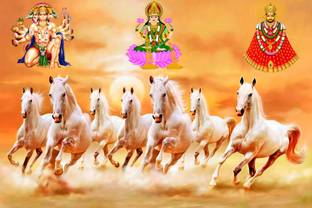 poster seven horsess poster with god 12*18 Fine Art Print