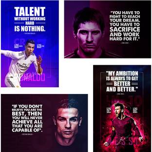 Lionel Messi & Cristiano Ronaldo Motivational Quotes Wall Posters,( Football, Sports Poster ), Pack of 04, (18 inch X 12 inch, Each), Paper Print