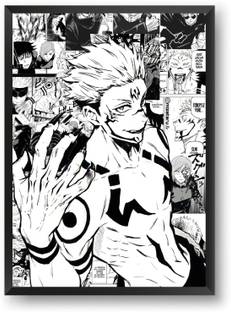 ANIME POSTER FRAME SUKUNA JUJUTSU KAISEN Wall Poster Frame For Home And Office With Frame, (12.6*9.6) Photographic Paper
