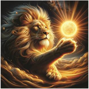 RC Decor The Lion With Sun Animal Wall Poster for Bedroom, Office, Living Room (Size - 45Cm X 45Cm) Vinyl