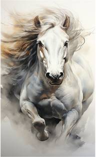 Rc Decor Ruining White Horses Nature Wall Poster Living Room, Kids Room (Size - 30Cm X 45Cm) 3D Poster