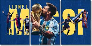 Lionel Messi Poster Set – 3 Pieces of Split Wall Art Featuring Messi with Argentina, Barcelona, PSG | Football Legend Decor Gift Wall Paintings Sticker wallpaper Hostel Boys Girls. Paper Print