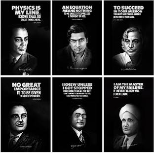 Great Scientist (Homi bhabha, Abdul Kalam, CV Raman, Satyendra Nath Bose,Sarabhai, Ramanujan ), Motivational and Inspirational Quotes Posters, Pack of 06. (Paper, Medium (A3) 12X18 IN) Paper Print