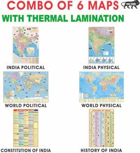 INDIA & WORLD LAMINATED MAPS (Both Political & Physical) | Laminated Maps COMBO PACK OF 6 | Map Size (40 inch * 28 inch) Paper Print | Best Useful for UPSC, SSC, IES and other competitive Exams. Paper Print (28 inch X 40 inch, INDIA Map pack-2) Paper Print