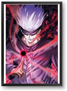 ANIME POSTER FRAME- GOJO SATORU JUJUTSU KAISEN - White Framed Wall Poster For Home And Office With Frame, (12.6*9.6) Photographic Paper