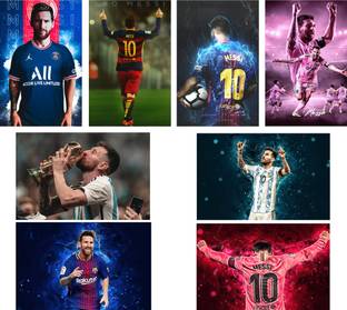 Lionel Messi Poster - Football Posters for Wall Set of 8 300 GSM 12x8 Inch - Football Accessories Gifts for Men and Boys - Messi Gifts - Football Merchandise - Messi Wall Art Photographic Paper