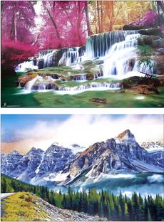 Mounten And Wateralls Scenry Picture Pack Of- 02 Fine Art Print