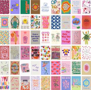 54 Peel-N-Stick Good Vibes Positive Aesthetic Wall Collage Kit Paper Print
