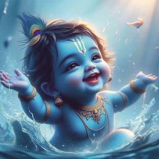 Baby Blue Krishna God Wall Poster For Pooja Room,Office,Bedroom,Living Room (Size -45 Cm X 45 cm) Paper Print