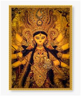 Durga maa Laminated Golden Photo Frame A4 SIze Fine Art Print