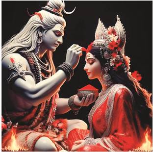Meri Decor Shiv Parvati God Wall Poster For Pooja Room, Living Room, Office (Size -40Cm X 40Cm) Vinyl