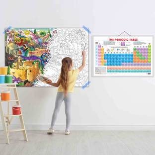 Periodic Table and GIANT DRAGON COLOURING POSTER | Combo of 1 Chart & 1 Poster | Explore the Periodic Table and Color Giant Dragons Paper Print