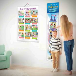 DAILY ROUTINE CHART and PRINCESS HEIGHT CHART | Set of 2 charts 1 Educational + 1 Height Chart | Exciting Daily Routine Chart and Engaging Princess Height Chart for kids Paper Print