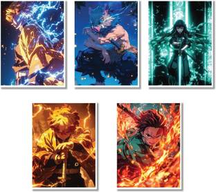 Anime Demon Slayer Wall Poster | 22 x 32 cm | Set of 5 Posters | Room Wall Decor Posters |Matte Finish | No self Adhesive | Paper Print