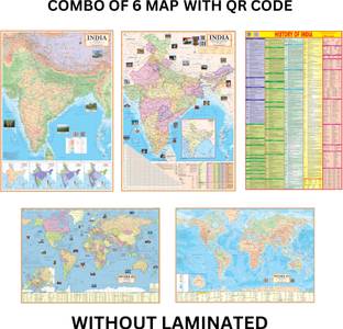 (COMBO OF 5 MAPS/CHARTS) INDIAN History of India Chart With India & World Map (Both Political & Physical)| Set Of 5| Map Size (28 * 40 Inch) (23 * 36 Inch)| Paper Mint | Best Useful for UPSC, SSC, IES and other Competitive Exams. (All English Maps) Paper Print. Paper Print