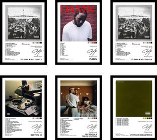 Pack of 6 - Kendrick Lamar Music Album Art Wall Framed Posters 8x12 inch (A4 Size) Included Seamless Pins Hooks Wall Decor Framed Posters Wall Art For Bedroom, Living room, Office Fine Art Print