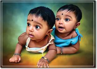 Indian Twins /Twins Baby Smiling Babies/ Twin Little Baby/ Cute Babies/ Toddlers for Interior for Pregnancy Ward/Bedroom/Kids Room for Pregnant Women Wall Poster A3 Fine Art Print