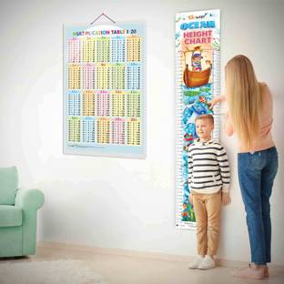 Multiplication Table 1-20 and OCEAN HEIGHT CHART | Set of 2 chart | Fun-Filled combo of Learning table & Measuring Height Paper Print