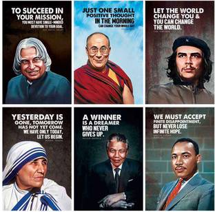 Great Personality Motivational and Inspirational Quotes Wall Posters, (APJ Abdul Kalam, Dalai Lama, CHE Guevara, Nelson Mandela, Mother Teresa, Martin luther) Pack of 06 Paper Print