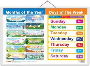 MONTHS OF THE YEAR AND OF THE WEEK Early Learning Educational Chart for Kids | 20"X30" inch |Non-Tearable and Waterproof | Double Sided Laminated | Perfect for Homeschooling, Kindergarten and Nursery StudentsDAYS Paper Print